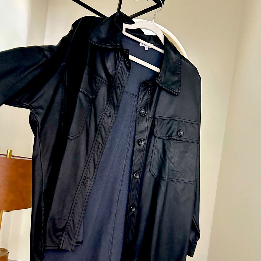 TCEC Faux Leather Button Down